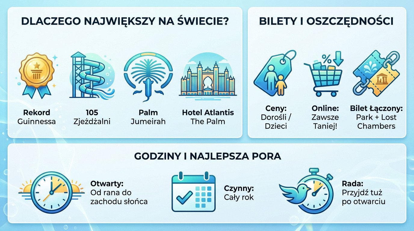 Widok na park wodny Atlantis Aquaventure i hotel na wyspie Palm Jumeirah w Dubaju