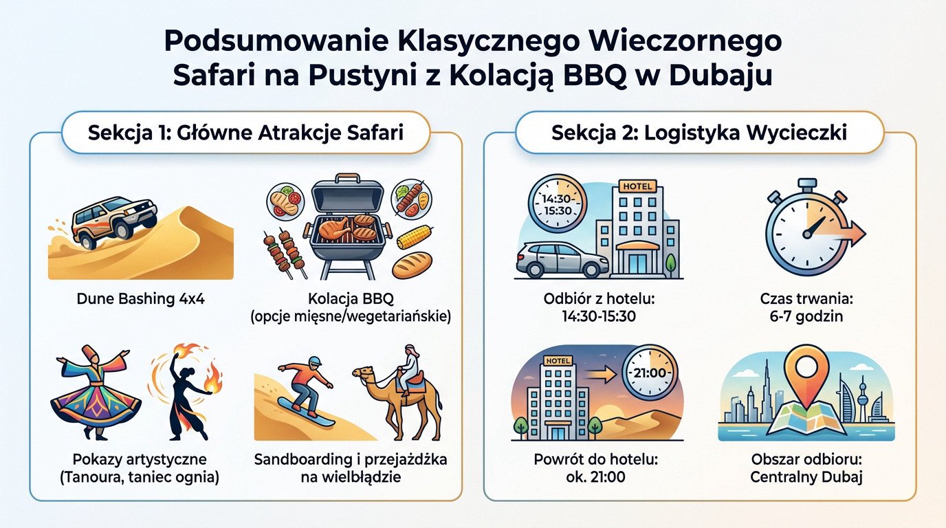 Wieczorne safari na pustyni w Dubaju z kolacją BBQ i atrakcjami
